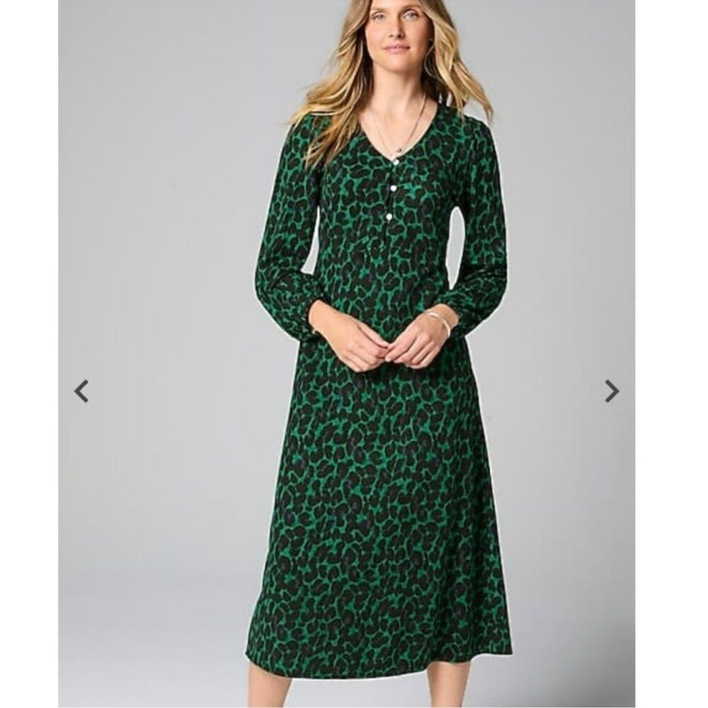 J. Jill Lightweight Ponte Knit Midi Dress NEW Size LP Green Leopard Animal Print